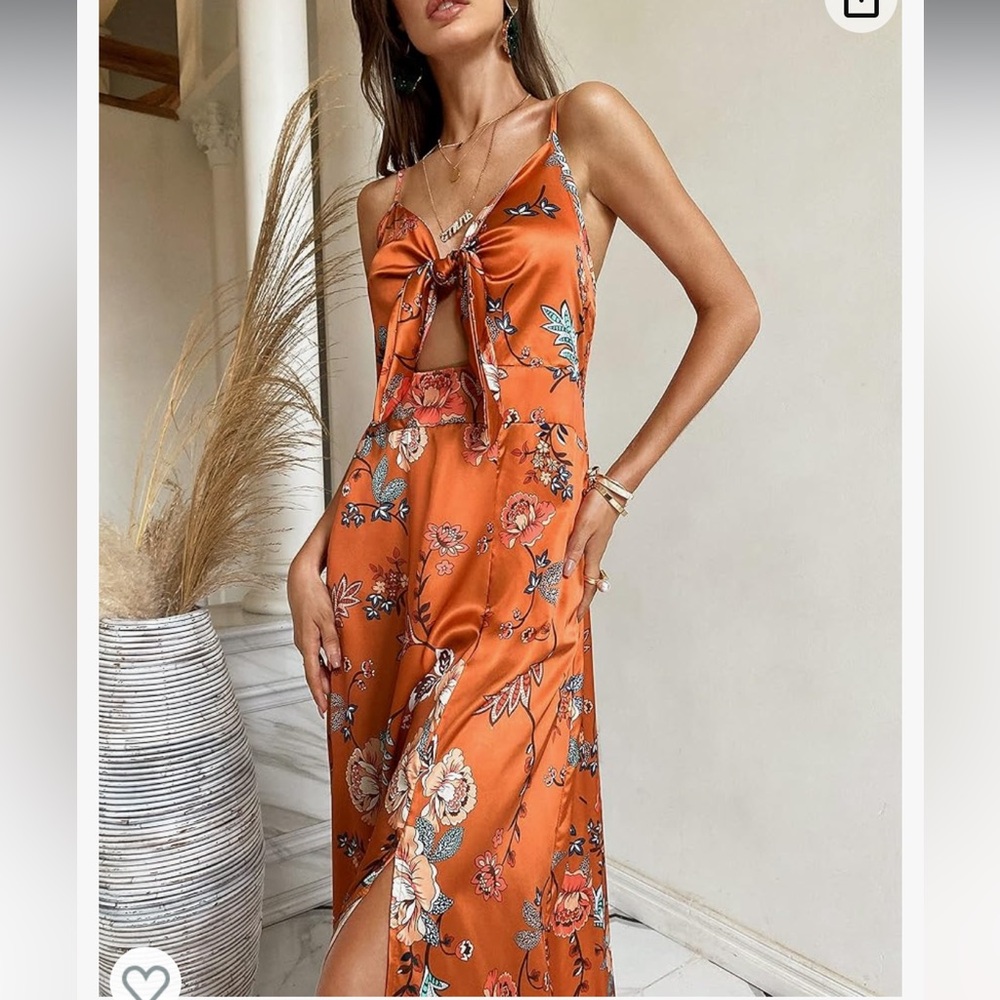 Orange Floral Dress tie front